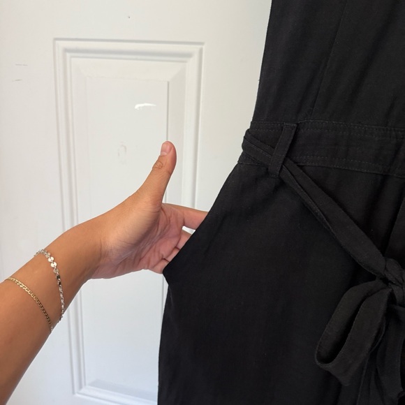 CLAUDE tulum black linen button up utility short sleeve work chore jumpsuit - Picture 4 of 8